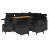 Garden Sofa Set with Cushion 9 pcs Black Poly Rattan - Front View