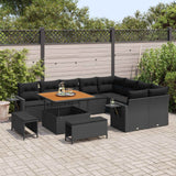 Garden Sofa Set Height-Adjustable 12 pcs Black Poly Rattan - Side View