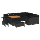Garden Sofa Set Height-Adjustable 12 pcs Black Poly Rattan - Front View