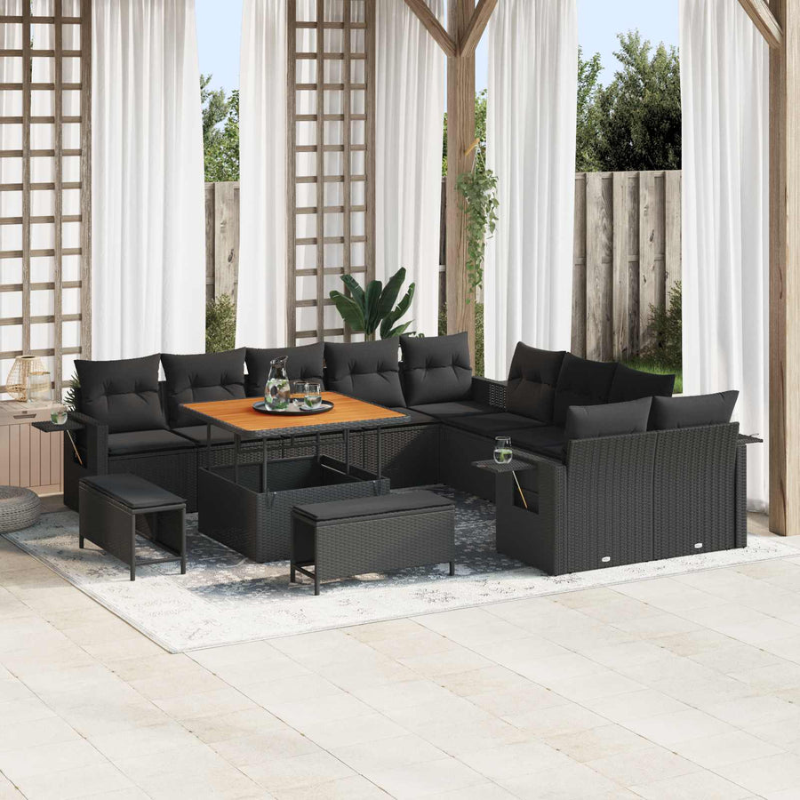 Garden Sofa Set 13 pcs Black Poly Rattan