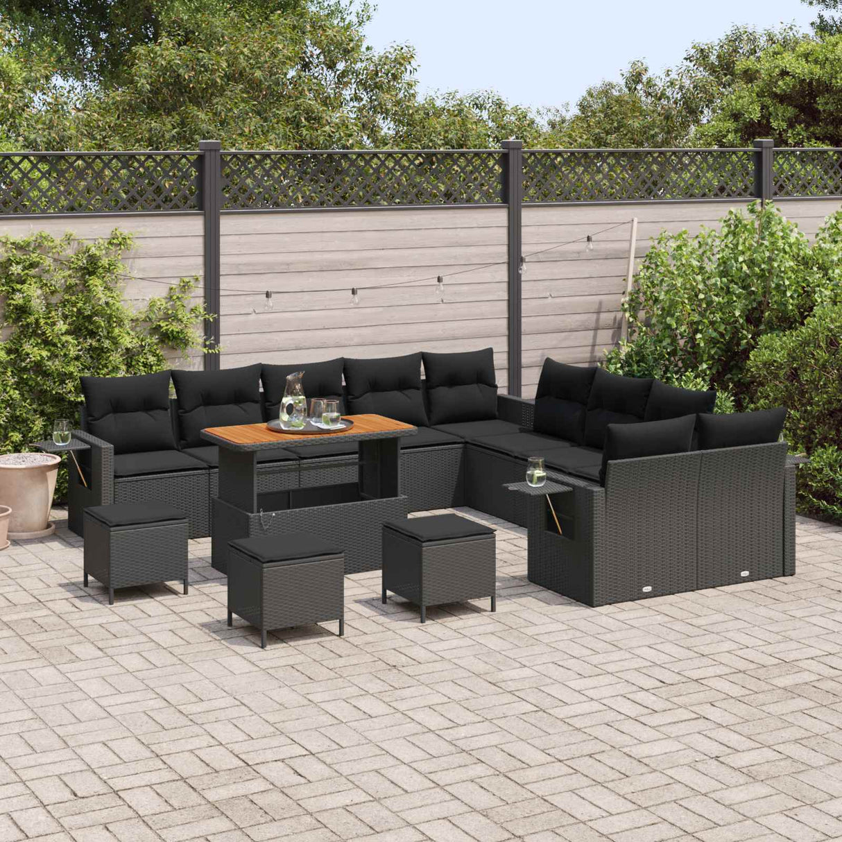 Garden Sofa Set Height-Adjustable 14 pcs Black Poly Rattan
