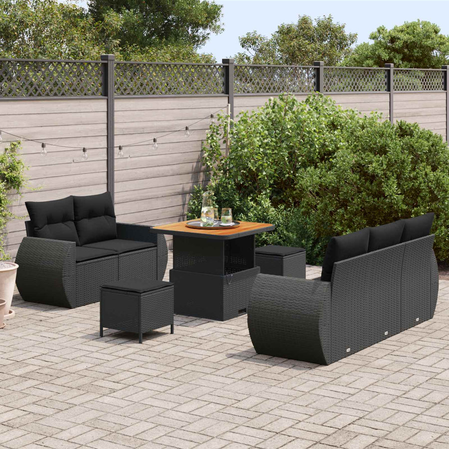 Garden Sofa Set 8 pcs Black Poly Rattan