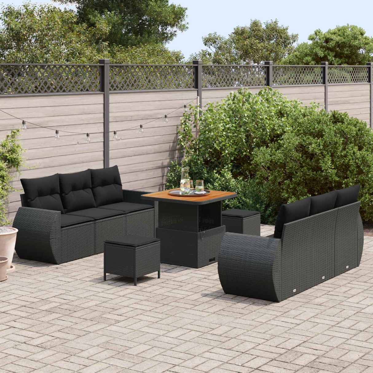 Garden Sofa Set with Cushion 9 pcs Black Poly Rattan