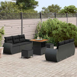 Garden Sofa Set with Cushion 9 pcs Black Poly Rattan