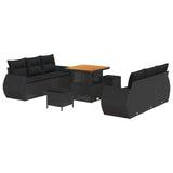 Garden Sofa Set with Cushion 9 pcs Black Poly Rattan - Front View