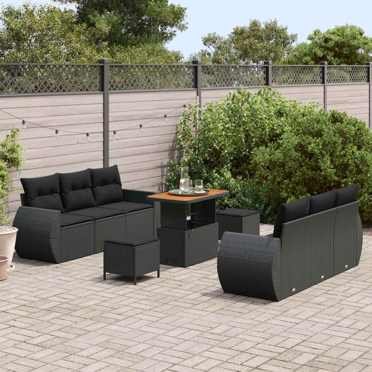 Garden Sofa Set 9 pcs Black Poly Rattan
