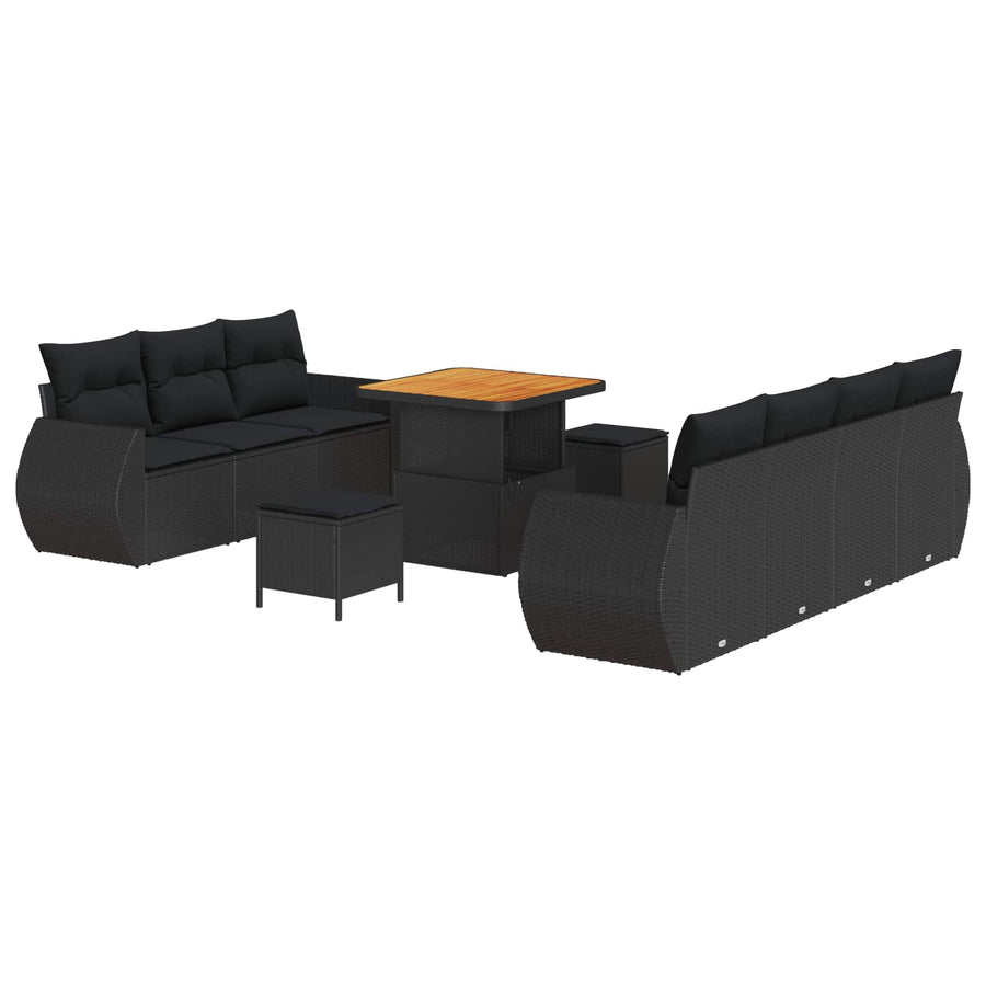 Garden Sofa Set with Cushion 10 pcs Black Poly Rattan