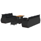 Garden Sofa Set with Cushion 10 pcs Black Poly Rattan - Front View