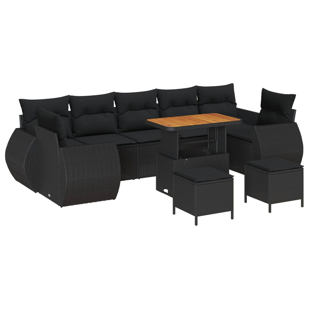 Garden Sofa Set Height-Adjustable 10 pcs Black Poly Rattan