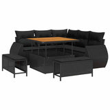 Garden Sofa Set Height-Adjustable 8 pcs Black Poly Rattan - Front View