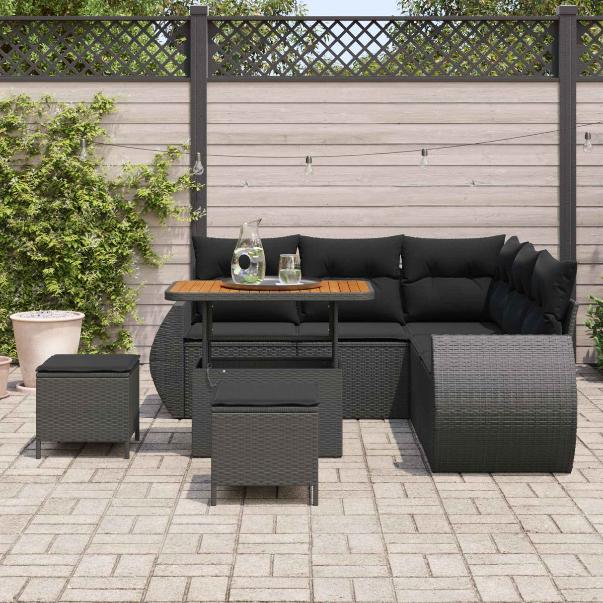 Garden Sofa Set Height-Adjustable 8 pcs Black Poly Rattan