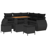 Garden Sofa Set Height-Adjustable 8 pcs Black Poly Rattan - Front View