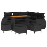 Garden Sofa Set Height-Adjustable 9 pcs Black Poly Rattan - Front View