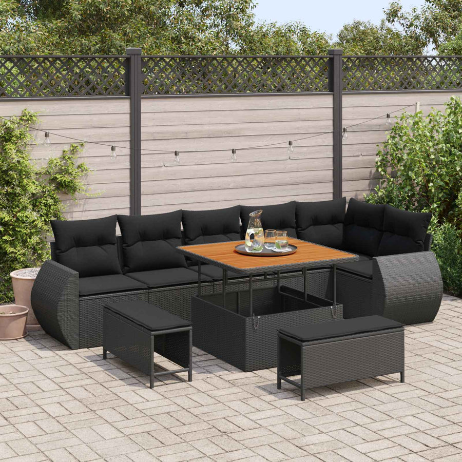 Garden Sofa Set 9 pcs Black Poly Rattan