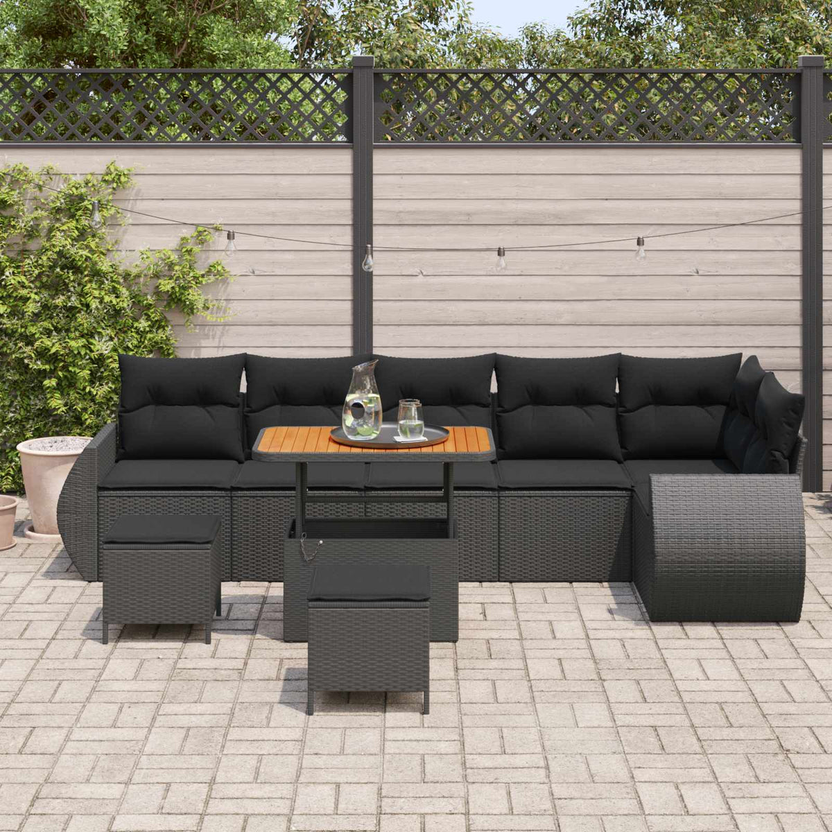 Garden Sofa Set 9 pcs Black Poly Rattan