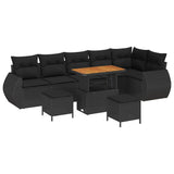 Garden Sofa Set Height-Adjustable 9 pcs Black Poly Rattan - Front View