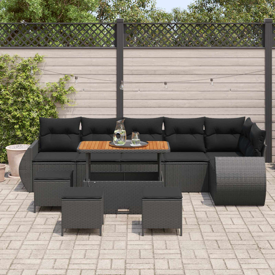 Garden Sofa Set 10 pcs Black Poly Rattan