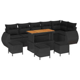 Garden Sofa Set Height-Adjustable 10 pcs Black Poly Rattan - Front View