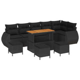 Garden Sofa Set Height-Adjustable 10 pcs Black Poly Rattan - Front View