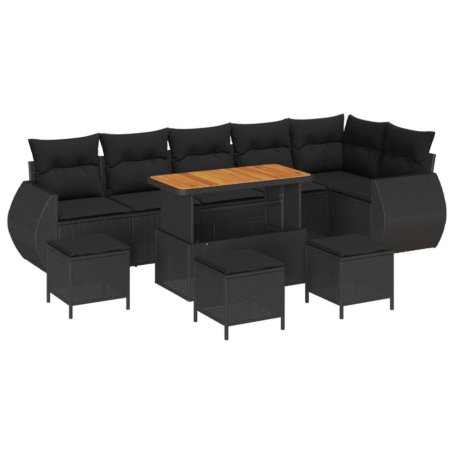 Garden Sofa Set 10 pcs Black Poly Rattan