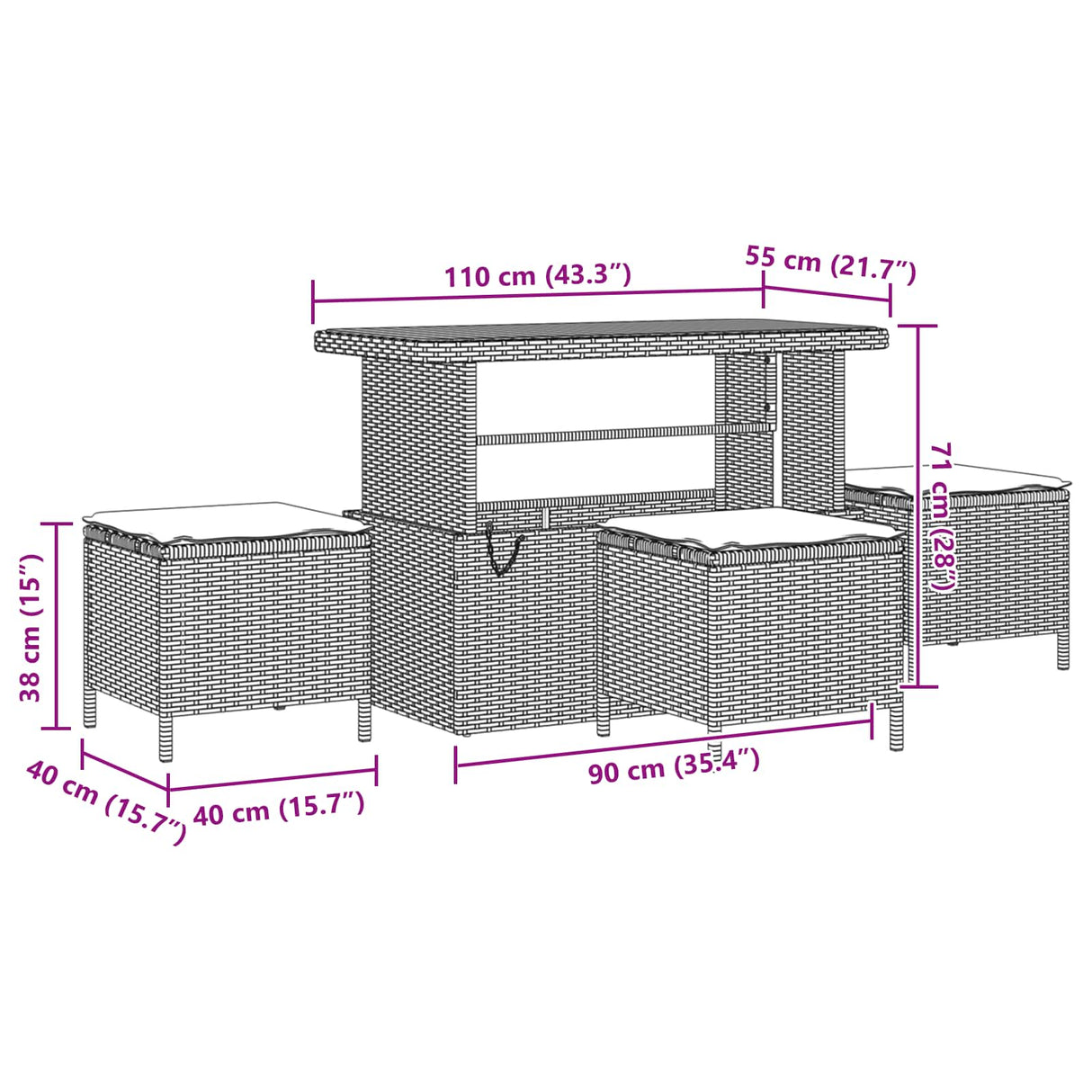 Garden Sofa Set Height-Adjustable 10 pcs Black Poly Rattan