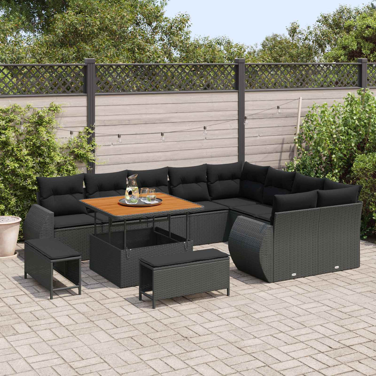 Garden Sofa Set Height-Adjustable 12 pcs Black Poly Rattan