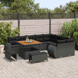 Garden Sofa Set Height-Adjustable 12 pcs Black Poly Rattan - Side View
