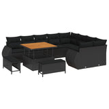 Garden Sofa Set Height-Adjustable 12 pcs Black Poly Rattan - Front View