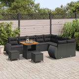 Garden Sofa Set Height-Adjustable 12 pcs Black Poly Rattan - Side View