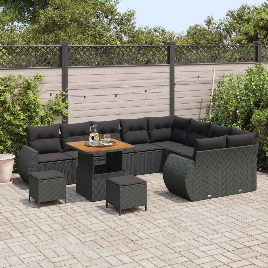 Garden Sofa Set 12 pcs Black Poly Rattan