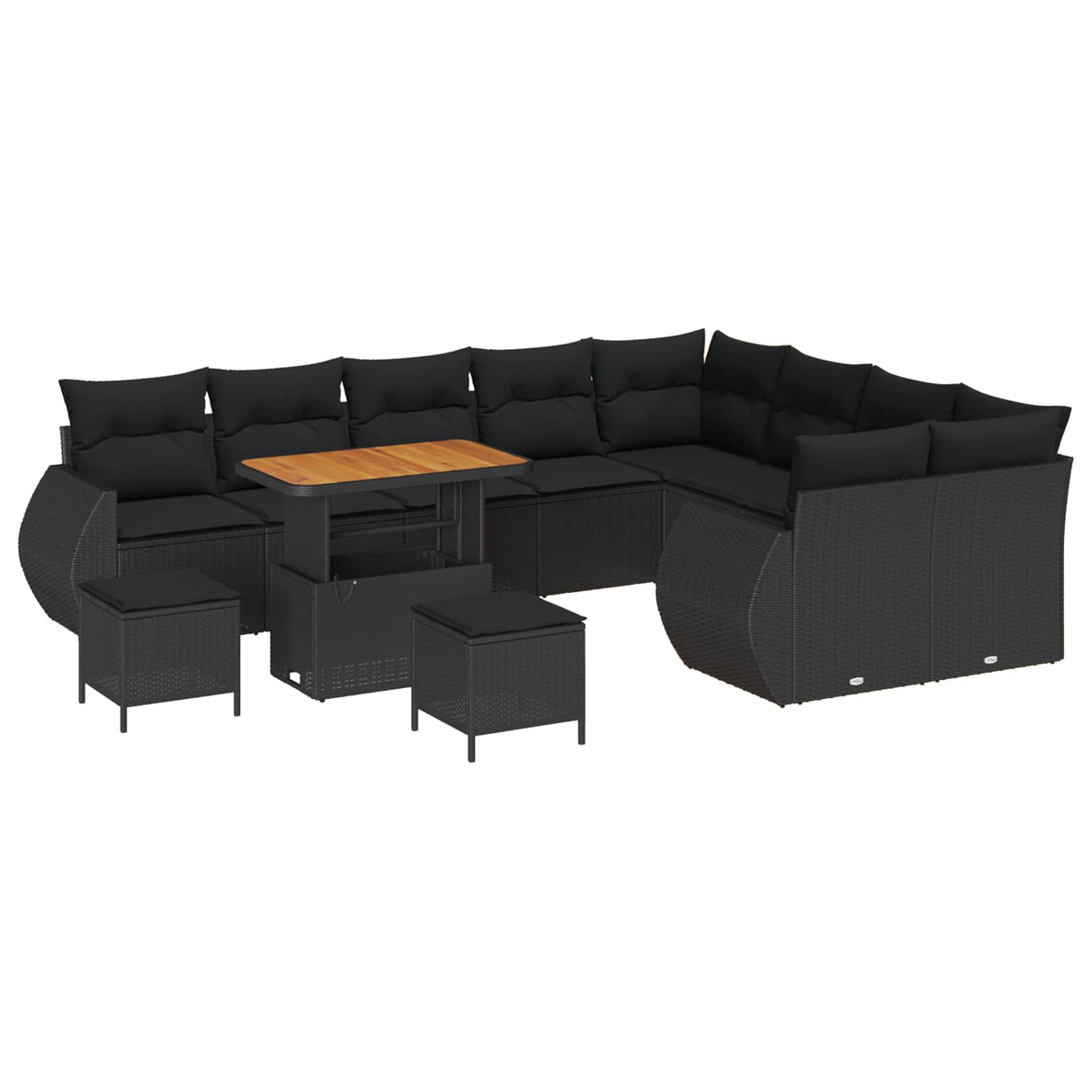Garden Sofa Set Height-Adjustable 12 pcs Black Poly Rattan