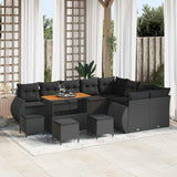 Garden Sofa Set Height-Adjustable 13 pcs Black Poly Rattan