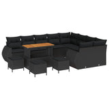 Garden Sofa Set Height-Adjustable 13 pcs Black Poly Rattan - Front View