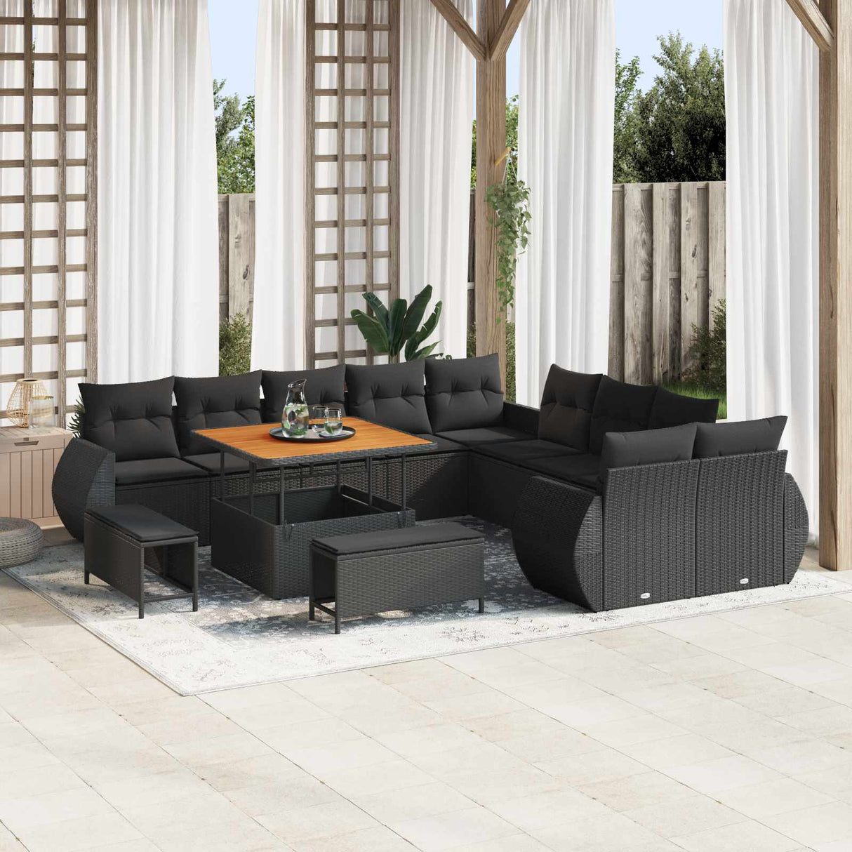 Garden Sofa Set Height-Adjustable 13 pcs Black Poly Rattan