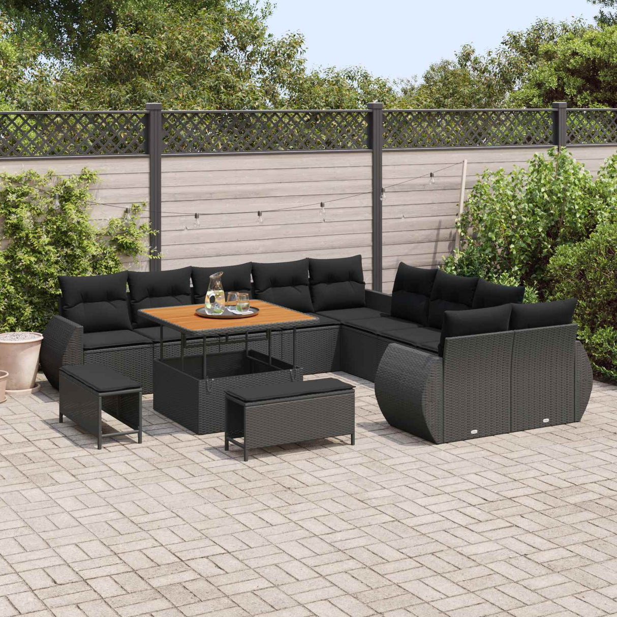 Garden Sofa Set Height-Adjustable 13 pcs Black Poly Rattan