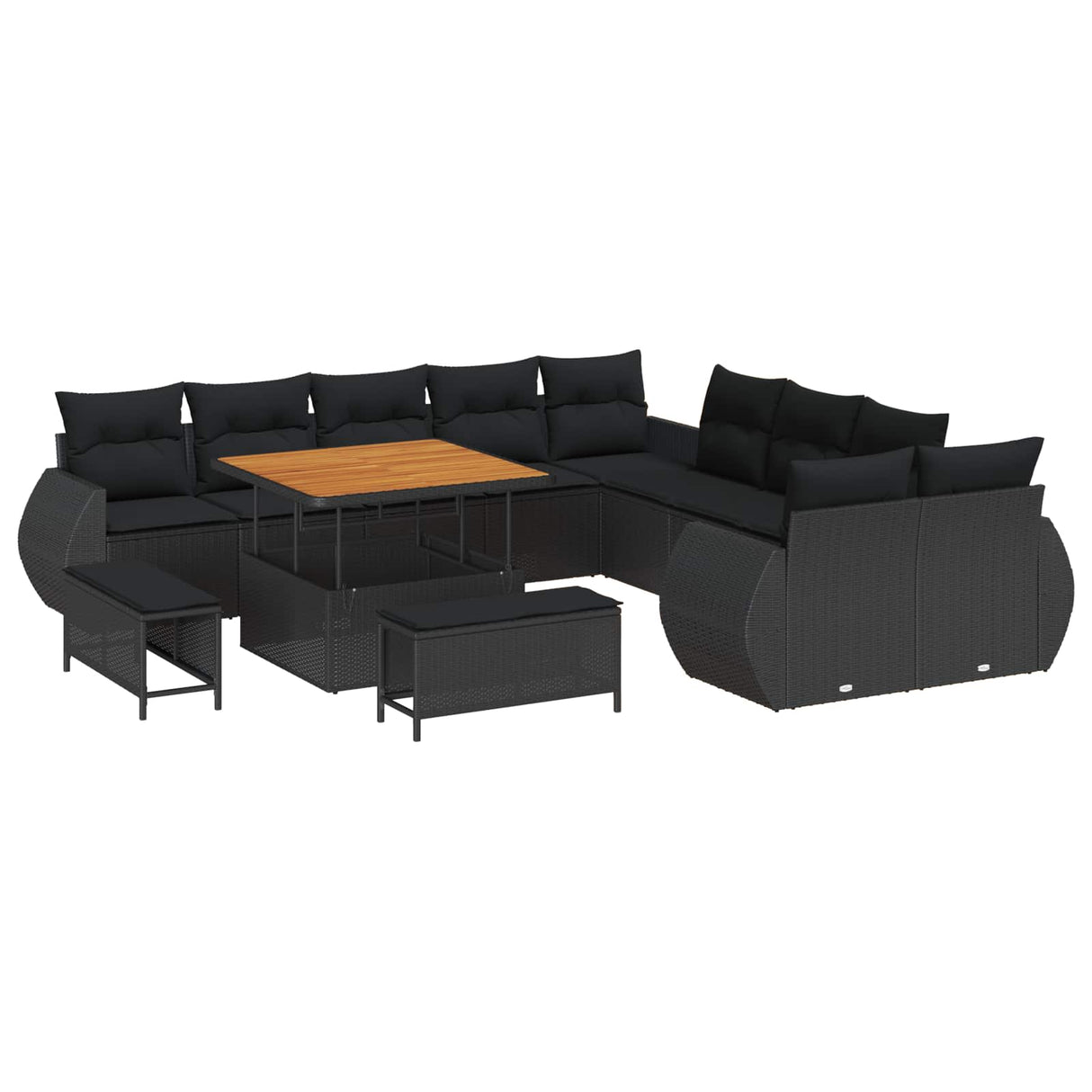 Garden Sofa Set Height-Adjustable 13 pcs Black Poly Rattan