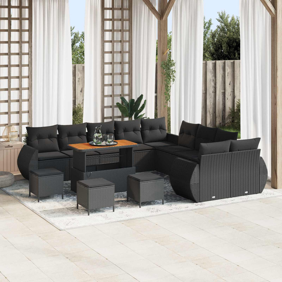 Garden Sofa Set 14 pcs Black Poly Rattan