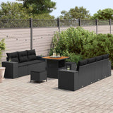 Garden Sofa Set Height-Adjustable 10 pcs Black Poly Rattan - Side View
