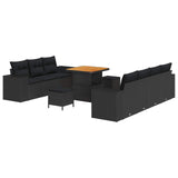 Garden Sofa Set Height-Adjustable 10 pcs Black Poly Rattan - Front View
