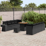 Garden Sofa Set with Cushion 11 pcs Black Poly Rattan