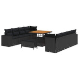 Garden Sofa Set with Cushion 11 pcs Black Poly Rattan - Front View