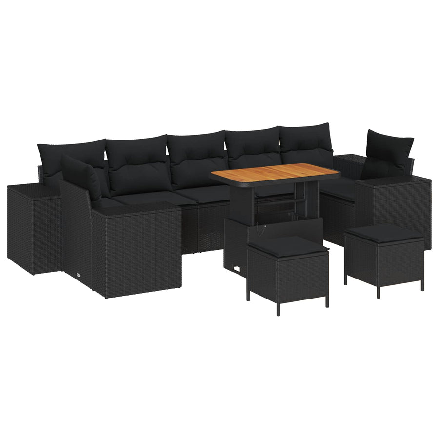 Garden Sofa Set 10 pcs Black Poly Rattan