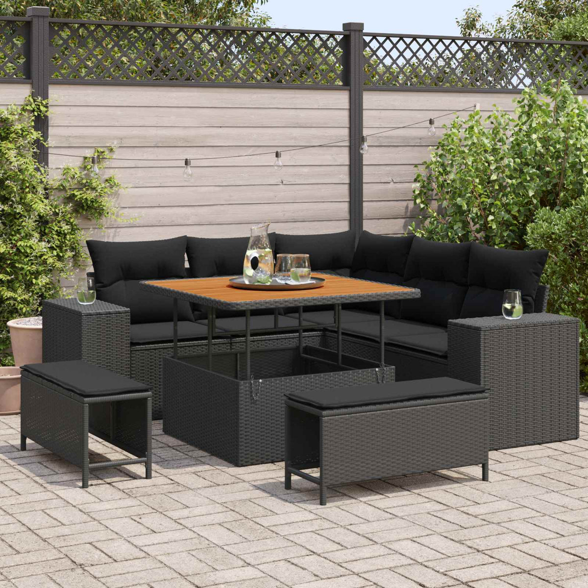 Garden Sofa Set 8 pcs Black Poly Rattan