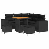 Garden Sofa Set Height-Adjustable 8 pcs Black Poly Rattan - Front View