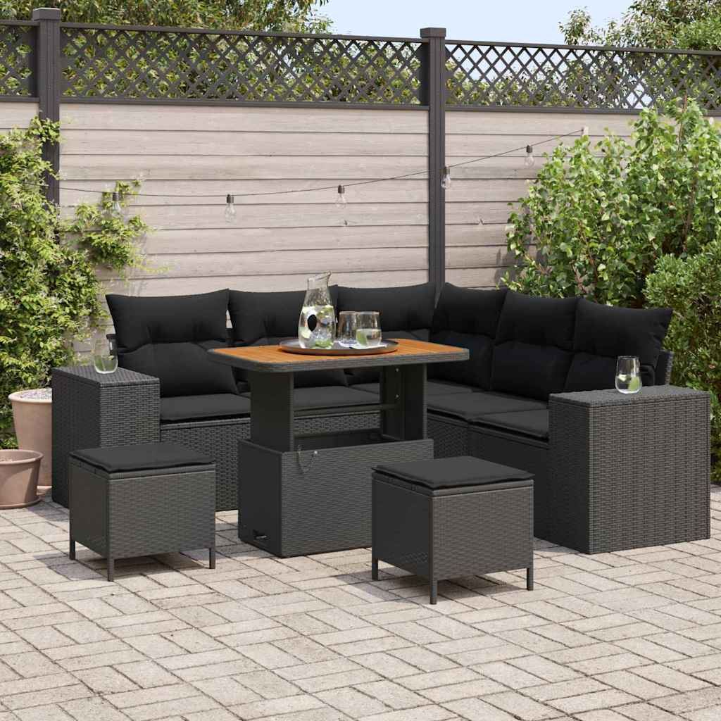 Garden Sofa Set with Cushion 8 pcs Black Poly Rattan