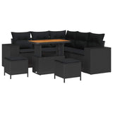 Garden Sofa Set with Cushion 8 pcs Black Poly Rattan - Front View