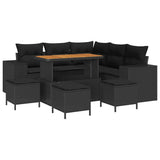 Garden Sofa Set Height-Adjustable 9 pcs Black Poly Rattan - Front View