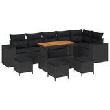 Garden Sofa Set with Cushion 10 pcs Black Poly Rattan - Front View