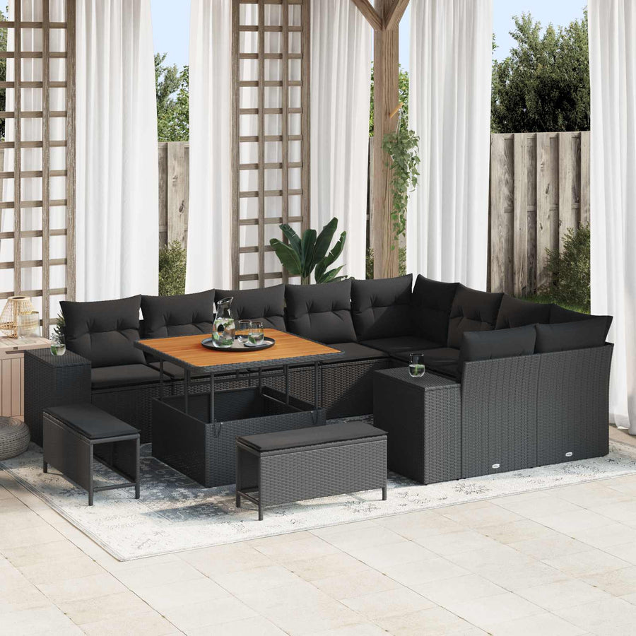Garden Sofa Set 12 pcs Black Poly Rattan