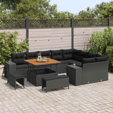 Garden Sofa Set with Cushion 12 pcs Black Poly Rattan - Side View